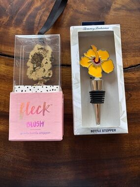 Tommy Bahama Yellow Hibiscus Metal & Blush Geode Bottle Stoppers